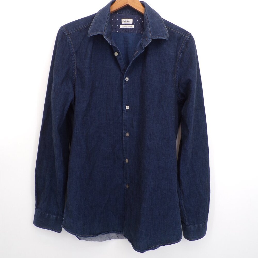 Paul Smith Blue Denim Button Shirt Men's M (15.5/39) 100% Cotton Made in Italy.
